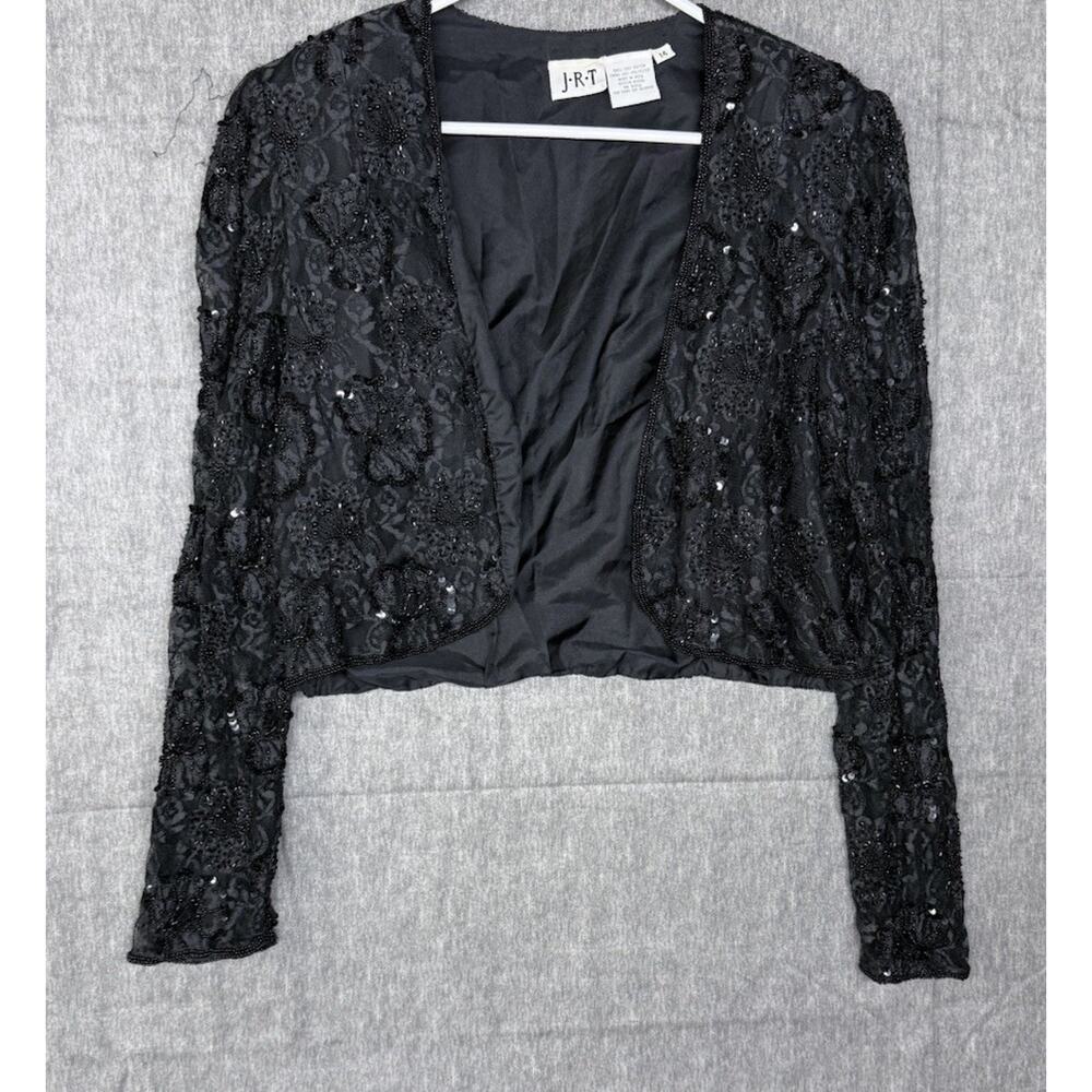 VTG J.R.T. Women's Sz 14 Sequin Beaded Black Bolero Jacket